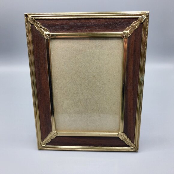 Vintage Picture Photo Frame Brass Gold Faux Wood Metal Ornate Standing - Picture 6 of 9